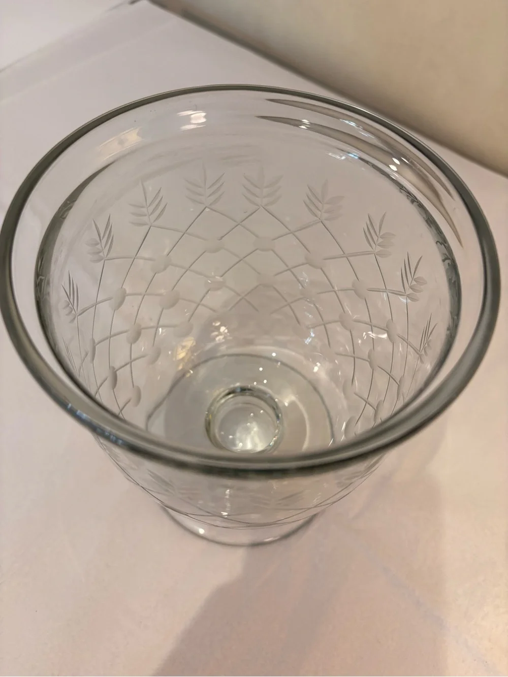 Etched Clear Glass Pedestal 6” Tall Hurricane / Vase